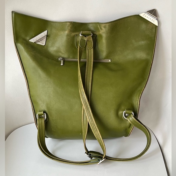 Texier France Leather Retro Avocado Green and Brown Envelope Style Backpack RARE - Picture 5 of 15